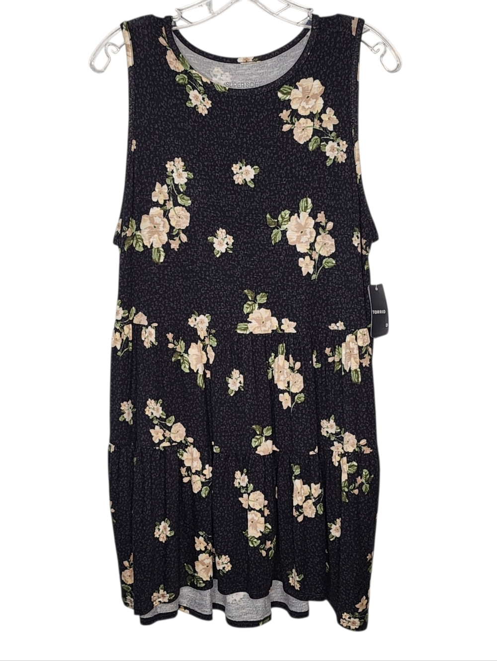 TORRID Super Soft Babydoll Tank Top New With Tag Black Floral Print 2 2X